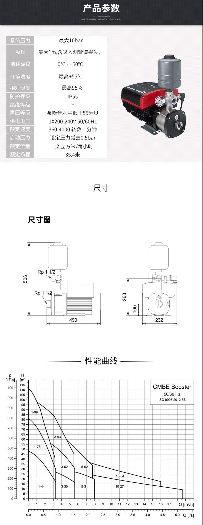 别墅增压泵格兰富CMBE10-54