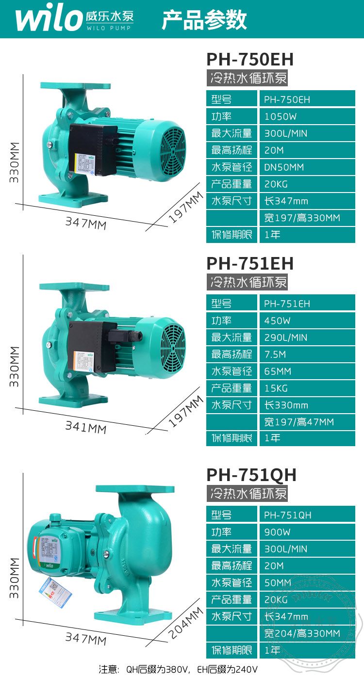 WILO威乐PH-751QH热水循环泵